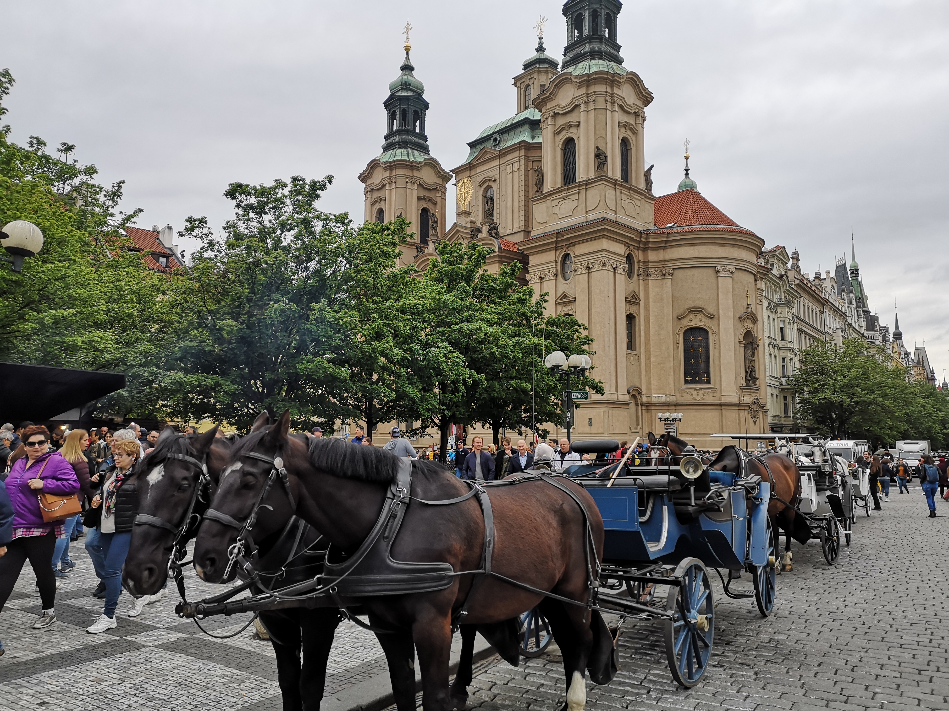 Paard en wagen op het stadsplein
